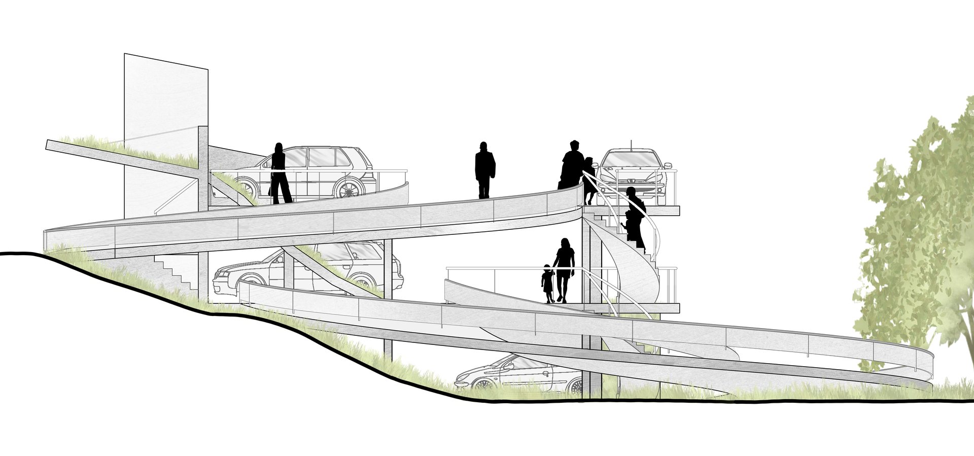 Coupe sur les rampes de stationnement